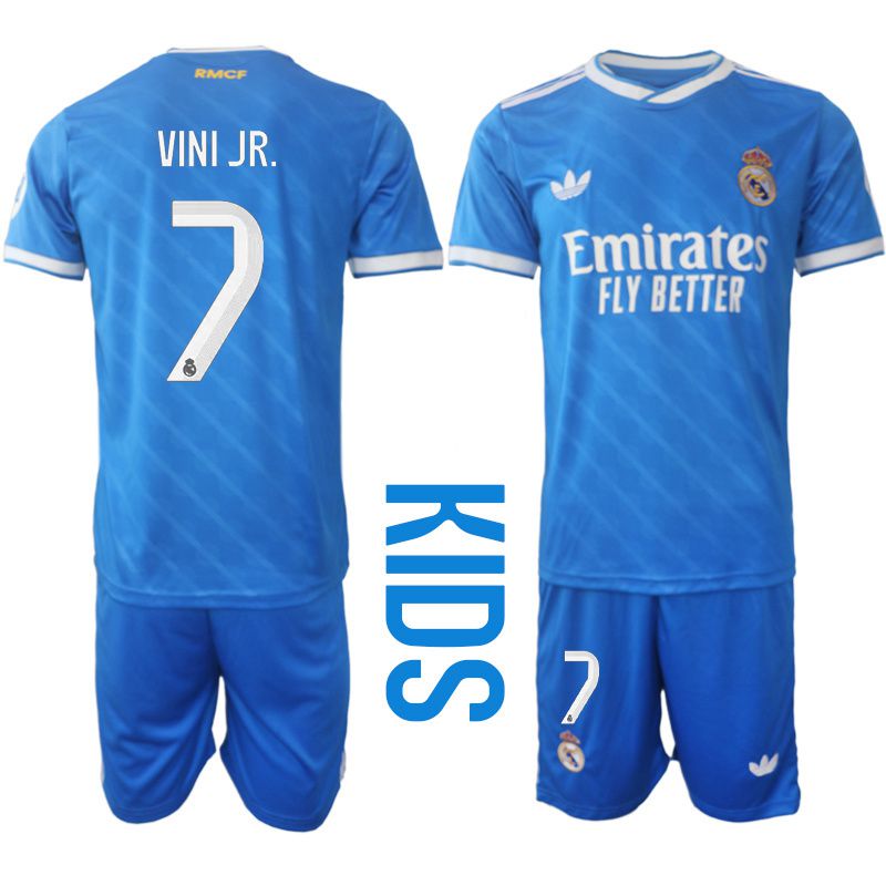 Youth 2025-2026 Club Real Madrid away blue #7 Soccer Jersey1